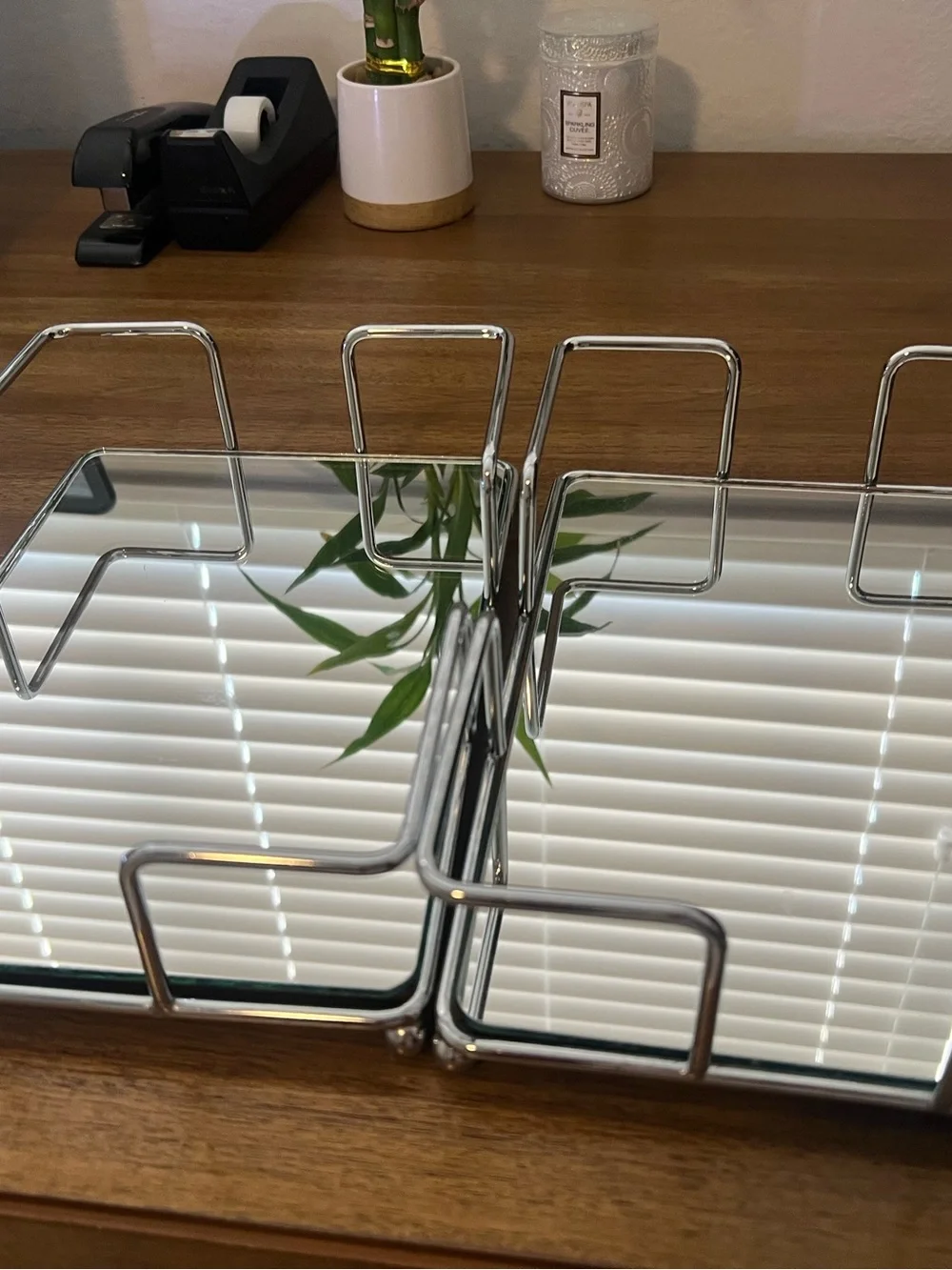 Chrome and Mirror Bath Vanity Tray - Modern Organizer